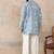 Mens blue silk blend solid embroidered kurta