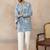 Mens blue silk blend solid embroidered kurta