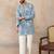 Mens blue silk blend solid embroidered kurta