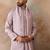Mens lavender silk blend solid embroidered kurta with dupatta