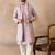 Mens lavender silk blend solid embroidered kurta with dupatta