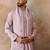 Mens lavender silk blend solid embroidered kurta with dupatta