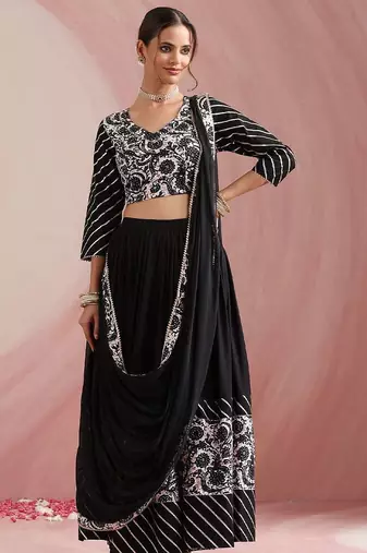 Floral Printed Gotta Patti Ready to Wear Lehenga & Choli With Dupatta