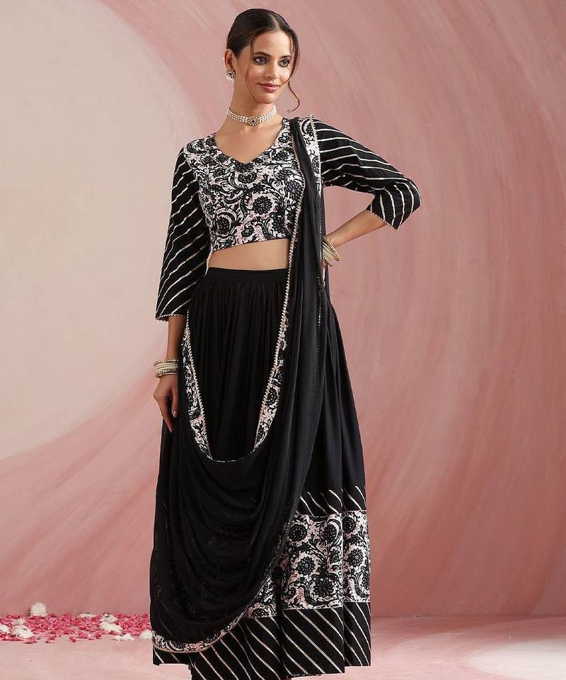 Floral Printed Gotta Patti Ready to Wear Lehenga & Choli With Dupatta
