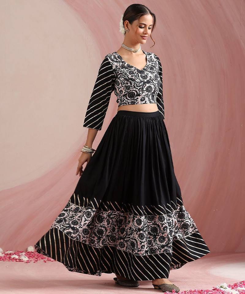 Floral Printed Gotta Patti Ready to Wear Lehenga & Choli With Dupatta