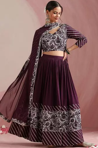 Floral Printed Gotta Patti Ready to Wear Lehenga & Choli With Dupatta