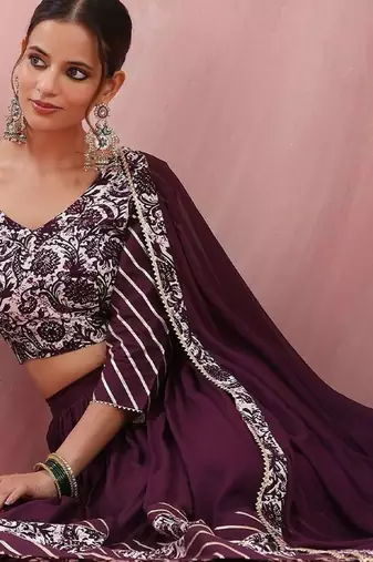 Floral Printed Gotta Patti Ready to Wear Lehenga & Choli With Dupatta