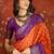 Orange silk cotton printed saree with unstitched blouse piece.