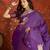 Purple silk cotton printed saree with unstitched blouse piece.