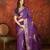 Purple silk cotton printed saree with unstitched blouse piece.