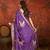 Purple silk cotton printed saree with unstitched blouse piece.
