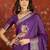 Purple silk cotton printed saree with unstitched blouse piece.