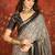 Grey silk cotton printed saree with unstitched blouse piece.