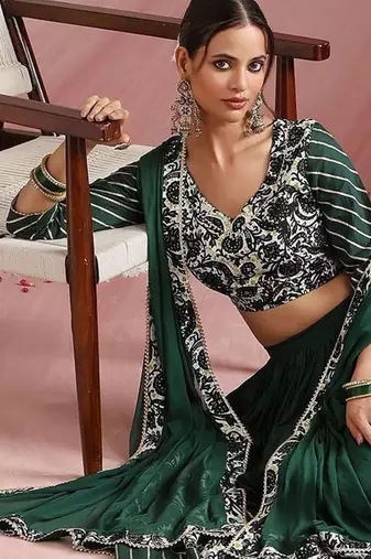 Embroidered Sequinned Ready To Wear Lehenga & Blouse With Dupatta