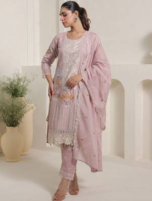 Women Ethnic Motifs Embroidered Regular Thread Work Pure Cotton Kurta with Trousers & With Dupatta 1