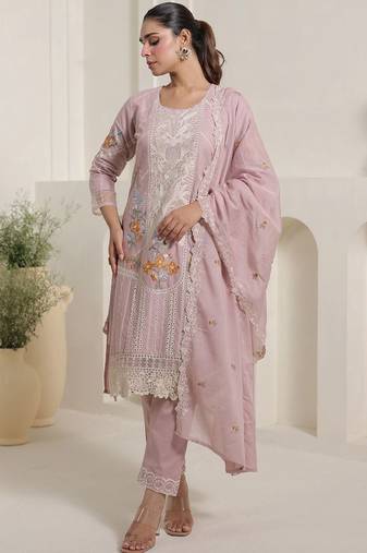 Women Ethnic Motifs Embroidered Regular Thread Work  Cotton Kurta with Trousers & With Dupatta