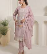 Women Ethnic Motifs Embroidered Regular Thread Work Pure Cotton Kurta with Trousers & With Dupatta