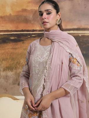 Women Ethnic Motifs Embroidered Regular Thread Work Pure Cotton Kurta with Trousers & With Dupatta 2