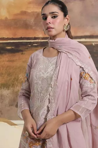 women ethnic motifs embroidered regular thread work  cotton kurta with trousers & with dupatta