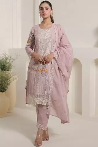 women ethnic motifs embroidered regular thread work  cotton kurta with trousers & with dupatta
