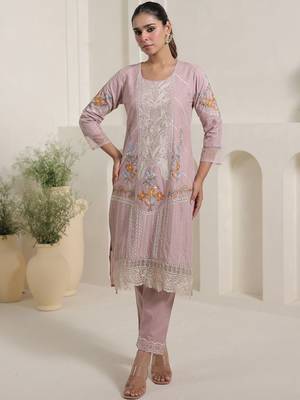 Women Ethnic Motifs Embroidered Regular Thread Work Pure Cotton Kurta with Trousers & With Dupatta 4