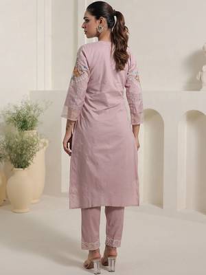 Women Ethnic Motifs Embroidered Regular Thread Work Pure Cotton Kurta with Trousers & With Dupatta 5