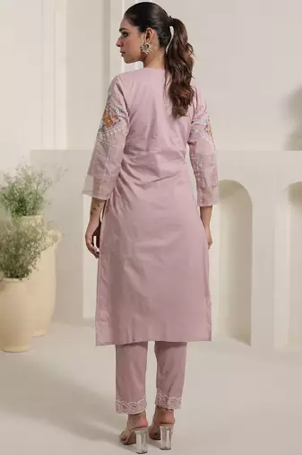 women ethnic motifs embroidered regular thread work  cotton kurta with trousers & with dupatta