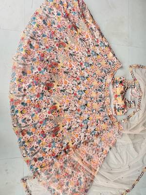 Pastel Peach Floral Embroidered Lehenga Choli with Net Dupatta 4