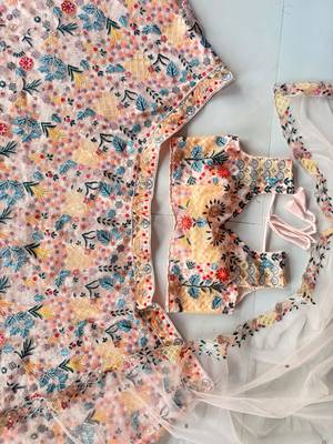 Pastel Peach Floral Embroidered Lehenga Choli with Net Dupatta 5