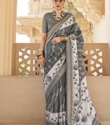 Grey silk blend foil print saree