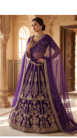 Royal Purple Heavy Embroidered Lehenga Choli with Gold Work & Faux Georgette Dupatta 2