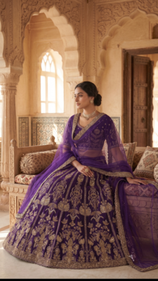 Royal Purple Heavy Embroidered Lehenga Choli with Gold Work & Faux Georgette Dupatta 3