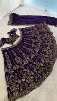 Royal Purple Heavy Embroidered Lehenga Choli with Gold Work & Faux Georgette Dupatta 4