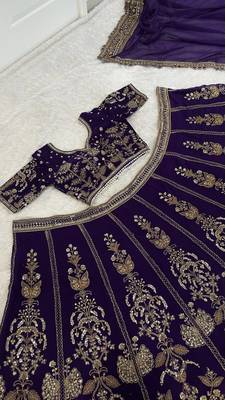 Royal Purple Heavy Embroidered Lehenga Choli with Gold Work & Faux Georgette Dupatta 5