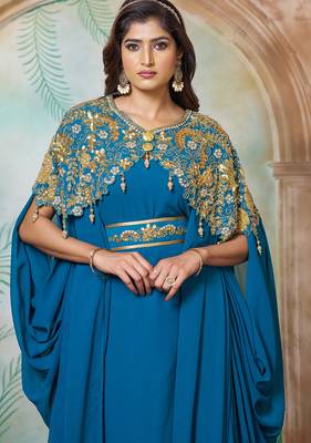 Sea green party wedding kaftan dress 3