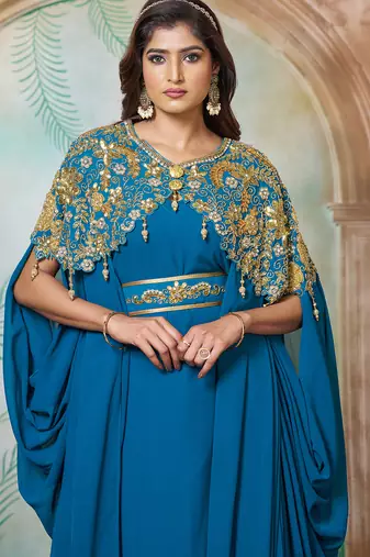 Sea green party wedding kaftan dress