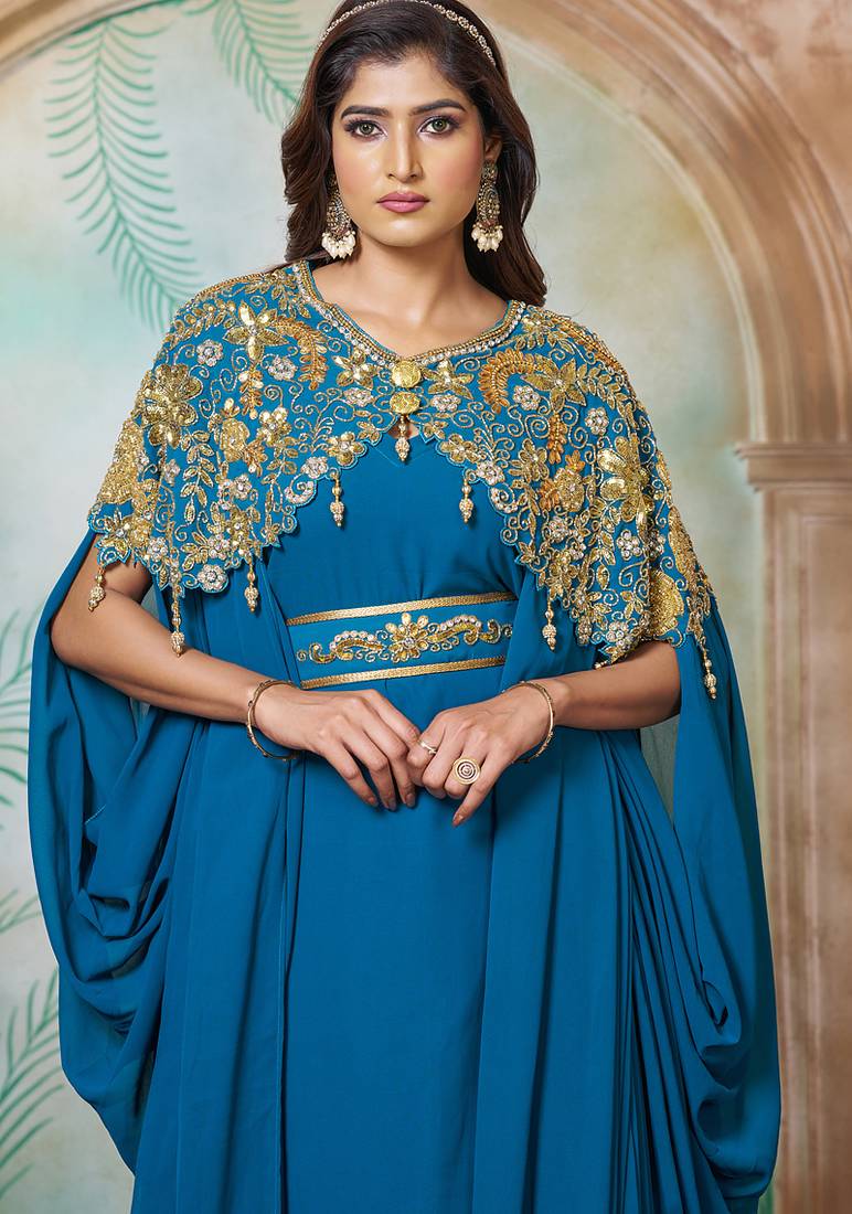 Sea green party wedding kaftan dress