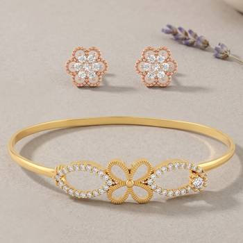 Brass moissanite kada earring set for women free-size 1