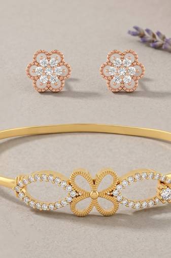 Brass moissanite kada earring set for women free-size