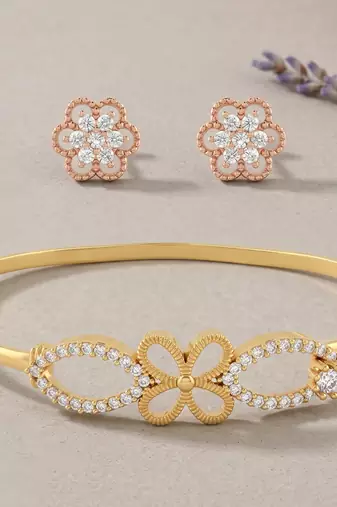 Brass moissanite kada earring set for women free-size