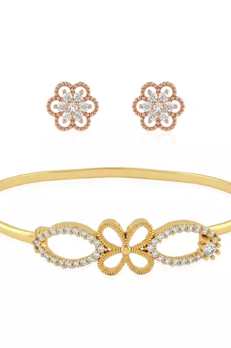 Brass moissanite kada earring set for women free-size
