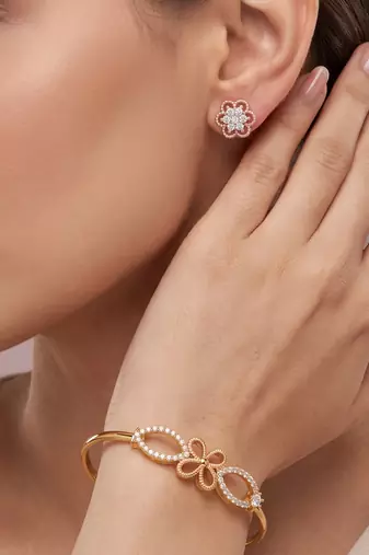 Brass moissanite kada earring set for women free-size