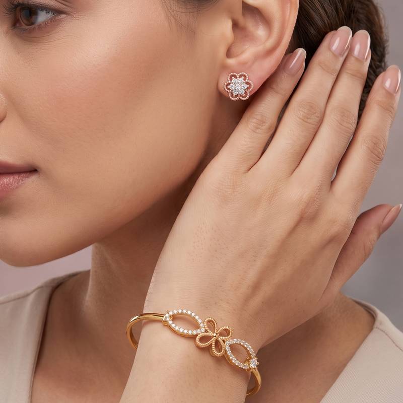 Brass moissanite kada earring set for women free-size