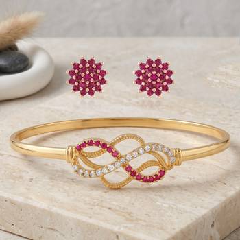 Brass moissanite and natural ruby kada earring set for women free-size 1