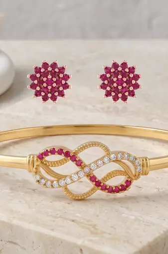 Brass moissanite and natural ruby kada earring set for women free-size