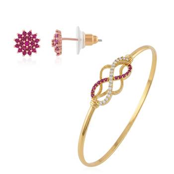 Brass moissanite and natural ruby kada earring set for women free-size 2