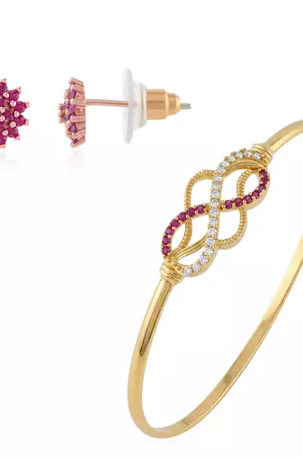 Brass moissanite and natural ruby kada earring set for women free-size