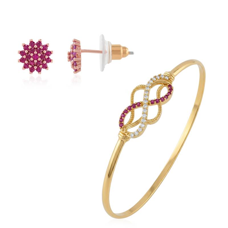 Brass moissanite and natural ruby kada earring set for women free-size
