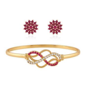 Brass moissanite and natural ruby kada earring set for women free-size 3