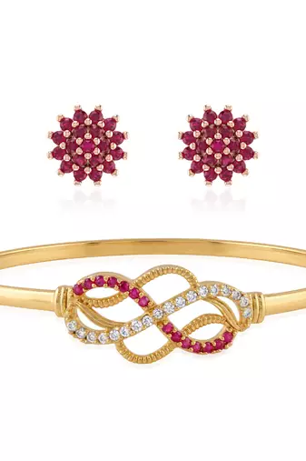 Brass moissanite and natural ruby kada earring set for women free-size